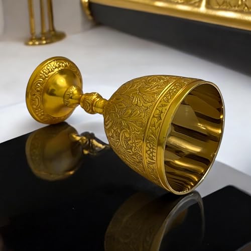 Handmade Solid Brass Wine Chalice - 8oz Antique Style Goblet Cup