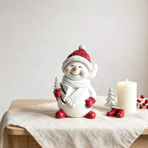 Xmas Style Snowman Gift Box Christmas Resin Figurine Cute Ornament Set