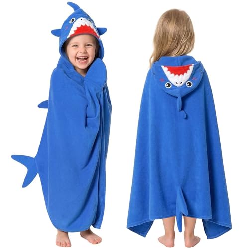 Kids Shark Hooded Towel Wrap - Soft Microfiber Beach & Bath Poncho