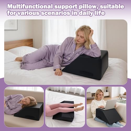 Leg Support Bolster Pillow for Massage Therapy - 30D Foam, Easy-Clean Cover, 20.4 x 18.5 x 9 Inch