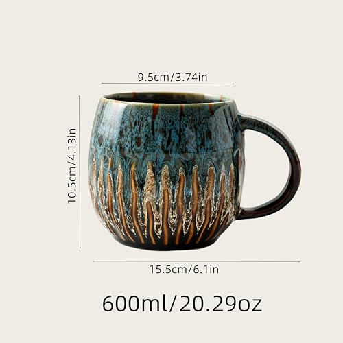 20oz Blue Ceramic Coffee Mug - Raku-Style Large Tea Cup, Unique Design, Microwave & Dishwasher Safe