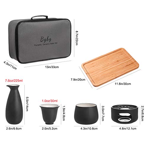 Ceramic Sake Set with Warmer Pot and Bamboo Tray - Traditional Japanese Drinking Kit 11-Piece