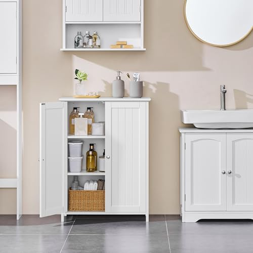 Slim Bathroom Storage Cabinet, Freestanding Floor Organizer with 2 Doors