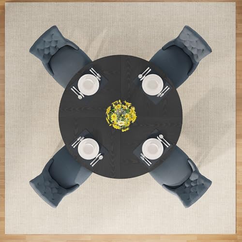 47-Inch Round Wooden Dining Table, Black Kitchen Table with Cross Base