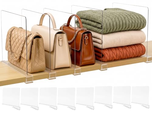 Clear Acrylic Shelf Dividers for Closet Purse and Handbag Storage 8 Pack