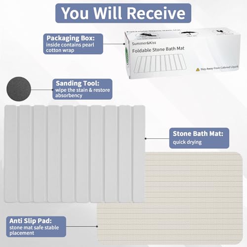 Foldable Diatomaceous Earth Stone Bath Mat Quick Dry Non Slip White 23.5x15.4in