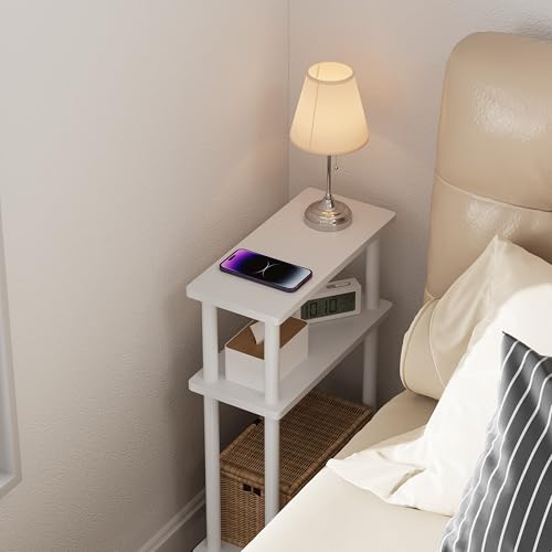 3-Tier Slim Narrow Side Table, Compact Wood End Table for Small Spaces