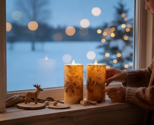 CozierGlow Birch Bark Flameless Candles with Remote, 3D Moving Flame, 2-Pack, 6-Inch Battery-Operated