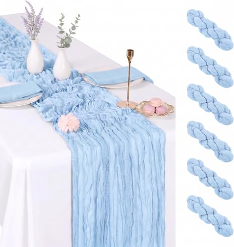 6 Pack Light Blue Cheesecloth Table Runner 17x108 Inch Boho Gauze Decor