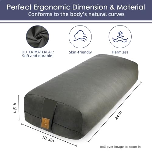 Organic Buckwheat Rectangular Yoga Bolster Pillow, 24 x 10.5 x 5.5 Inch