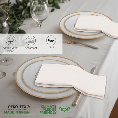 Linen Cotton Blend Cloth Napkins Set of 12 - 18x18 Inch Ivory Table Napkins