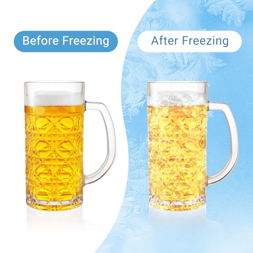 16oz Beer Mug Set of 2, Heavy Glass Beer Steins with Handle