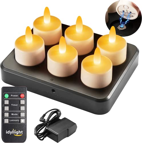 Idyl Light Amber 6P Rechargeable Tea Lights with Remote & Timer - 6 Pack