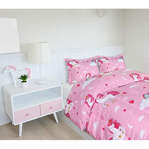 Utopia Bedding All Season Unicorn Comforter Set with 2 Pillow Cases, 3 Piece Soft Brushed Microfiber Kids Pink Bedding Set for Boys/Girls, Machine Washable (Twin)