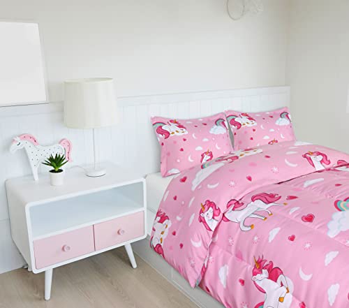 Kids Twin Comforter Set - 3 Piece Reversible Unicorn Microfiber Bedding