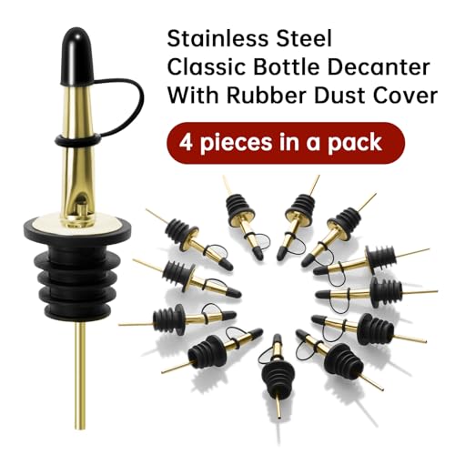 Gold Liquor Pour Spouts 4-Pack with Dust Caps, Speed & Control for Bottles
