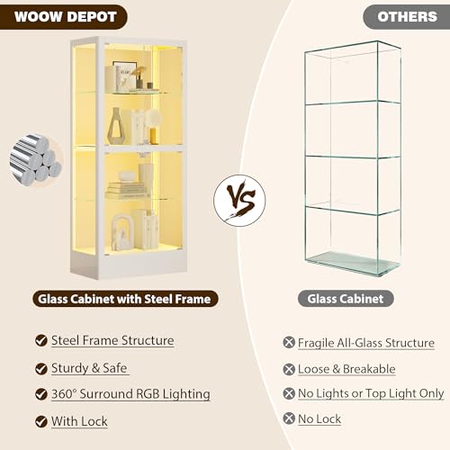 4-Sided Glass Display Cabinet with LED Lighting and Lock, 28-Inch Wide