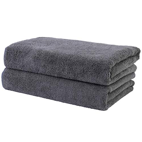 POLYTE Dark Gray Microfiber Hair Salon Towel 20x40in, Quick Dry, 2 Pack