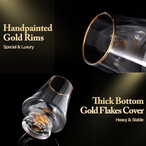 DUJUST Crystal Snifter Glasses Set of 2 (8oz) - Gold Leaf Flakes & Handcrafted Rim, Luxury Whiskey & Brandy Glasses for Spirits, Gift Box Included