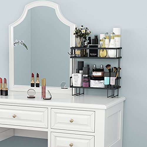 2-Tier Over-the-Toilet Storage Shelf with Hooks and Paper Rack
