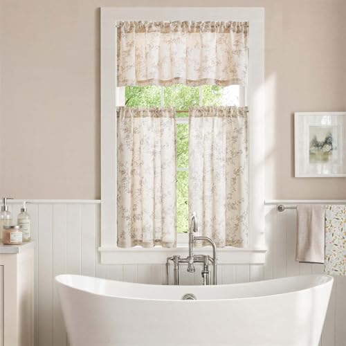 Floral Kitchen Tier Curtains and Valance Set - 3 Pieces, 36-Inch