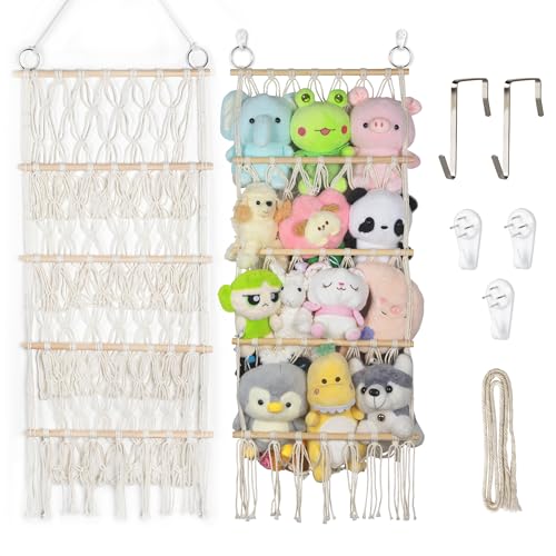 Boho Over-the-Door Stuffed Animal Organizer Hanging Toy Storage Hammock