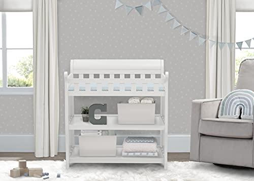 Wooden Nursery Changing Table with 2 Shelves and Changing Pad, White