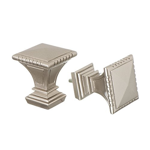 Decorative Curtain Rod with Carved Square Finials, 72-144 Inch, Satin Nickel