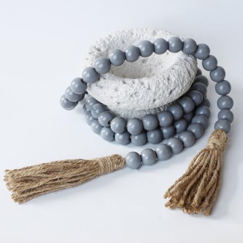 CHYODECOR Grey 58" Boho Wood Beads Garland with Tassels — Farmhouse Wall Decor