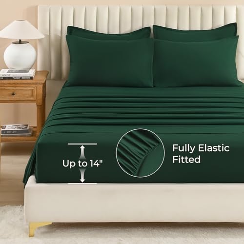 Queen Comforter Set with Sheets - 7 Piece All Season Bedding Set (Emerald)