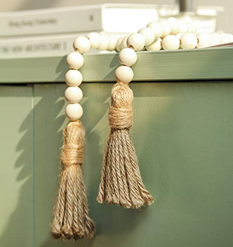 39-Inch Wood Bead Garland with Tassels, Farmhouse Boho Home Decor
