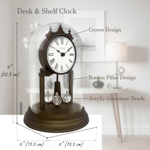 9-Inch Anniversary Mantel Clock with Revolving Pendulum and Glass Dome