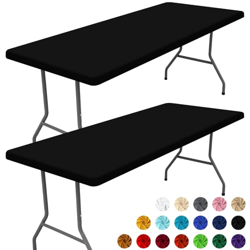 2-Pack 6ft Rectangle Spandex Fitted Tablecloth - Waterproof Stretch Cover