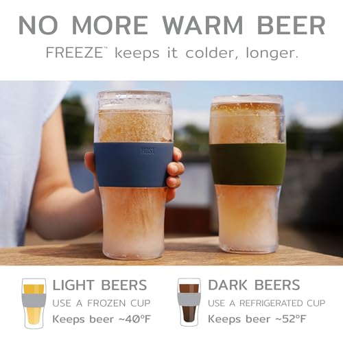 Freezable Insulated Beer Pint Glasses, Cooling Gel Tumbler Set - 16 oz, 2 Pack