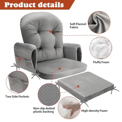 5-Piece Glider Rocker Cushion Set with Storage Pockets, Grey Flannel