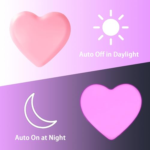Cute Heart Plug-In LED Night Light with Dusk-to-Dawn Sensor - Pink