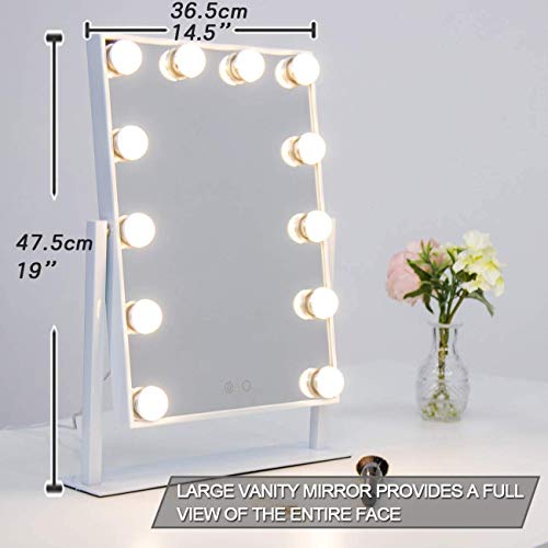 Hollywood Lighted Vanity Mirror with Dimmable LED Bulbs and Touch Control