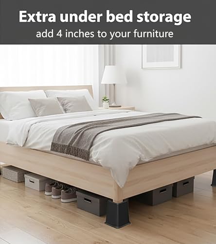 Heavy Duty Bed & Furniture Risers 4 Inch - Non-Slip Stackable Lifts (Set of 4)