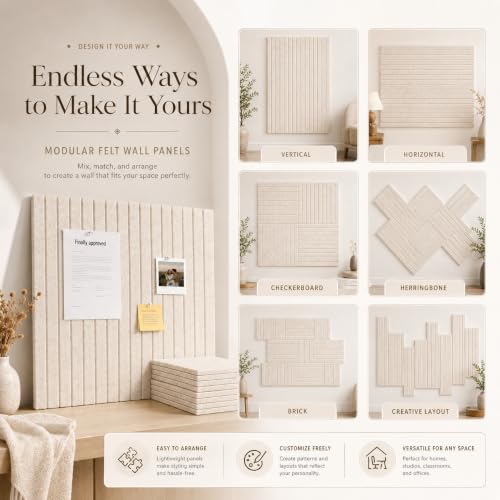 6-Pack Large Felt Bulletin Board Tiles, 36x24 Inch Wall Pin Board Set