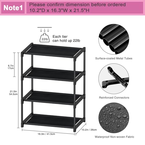 4-Tier Narrow Shoe Rack - Stackable Small Space Storage Shelf (16.3" Wide)