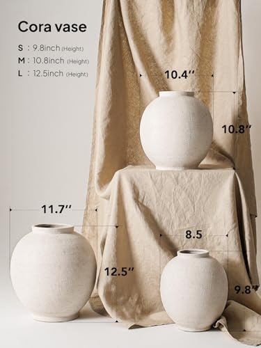 Large White Ceramic Vase - 9.8" Rustic Farmhouse Decorative Flower Vase