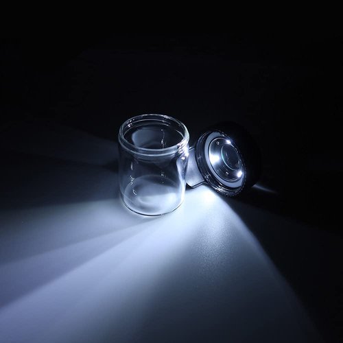 LEWOT Magnifying Viewing Jar with LED Light, Airtight Transparent Glass Storage Jars, Rechargeable LED Lit Lid Container (Black)