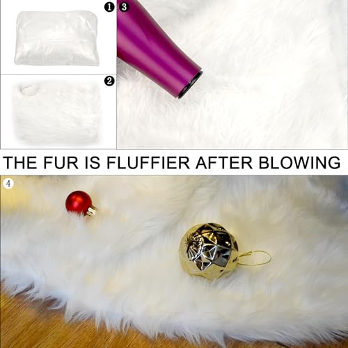 White Faux Fur Christmas Tree Skirt - Soft Plush Holiday Base Cover (36")