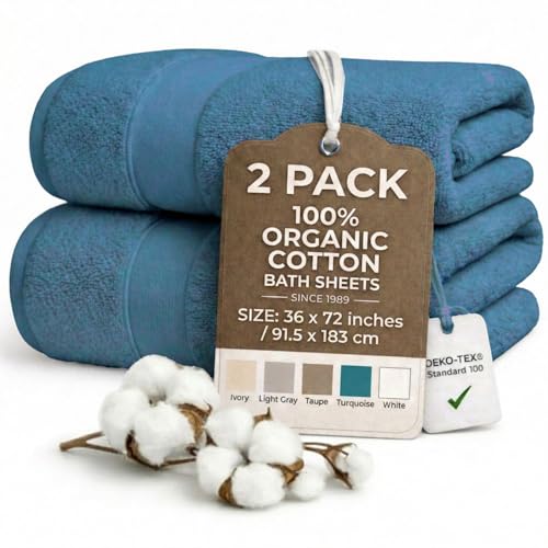 Extra Large Organic Cotton Bath Sheets - 700 GSM Jumbo Towels, 2-Pack