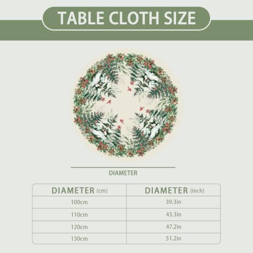 Roverantic 44-Inch Beige Green Red Christmas Round Fitted Tablecloth Winter Decor