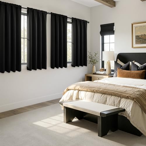 4-Panel Black Blackout Curtains 63 Inch - Thermal Rod Pocket Window Drapes