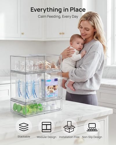 Vtopmart Clear Plastic Stackable Storage Drawers Set of 5 Organizer Bins