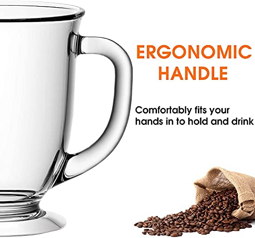 Set of 4 Glass Coffee Mugs 15 Oz with Handles for Hot Beverages
