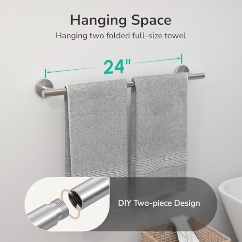 USHOWER 24-Inch Brushed Nickel Bathroom Towel Bar, Wall Mounted Stainless Steel