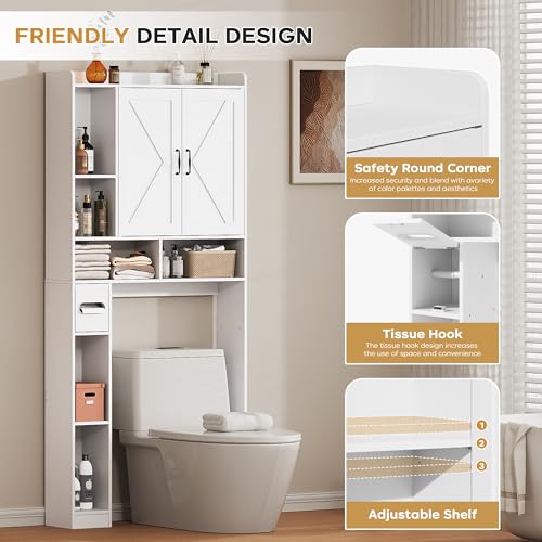 Over the Toilet Storage Cabinet, 31-Inch Bathroom Organizer with Doors